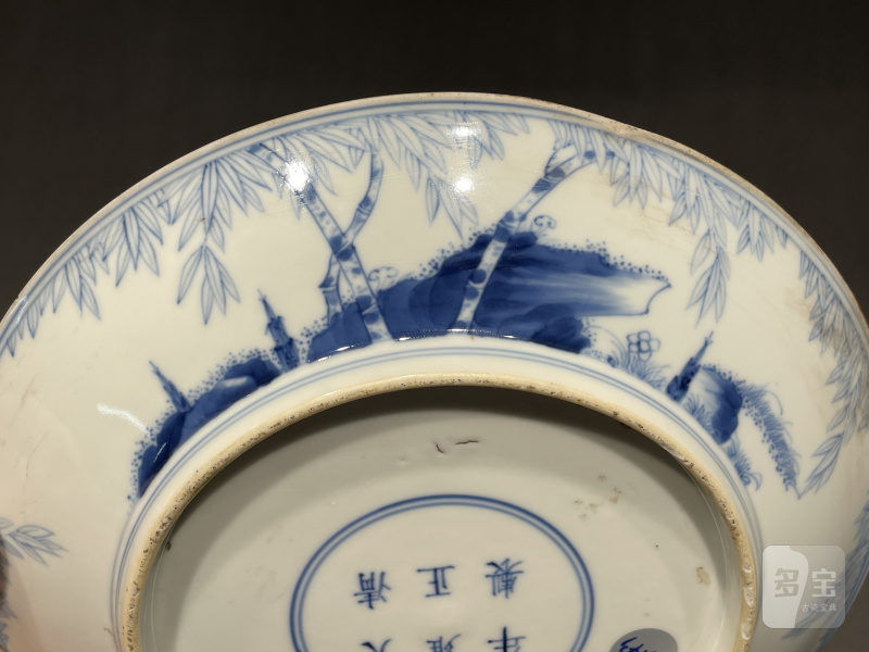 清雍正 青花竹石纹盘 - 图6